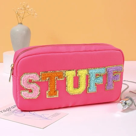 Dadiy Nylon Cosmetic Bag Chenille Letter Cosmetic Pouch Zipper Preppy Makeup Bag Waterproof Hair Bag | Walmart (US)