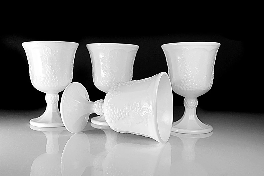 Colony Harvest Water Goblets, Milk Glass, Set of 4, Embossed Grapevine, Barware | Etsy (US)