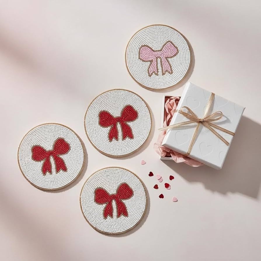 Folkulture Valentine Beaded Coasters Set of 4 (4″) | Handmade Boho Drink Coasters, Decorative T... | Amazon (US)