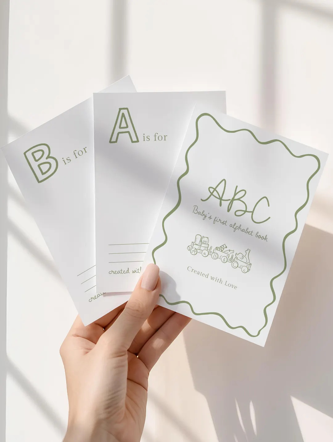 ABC Book Baby Shower - Printable Template with Sage Green Wavy Border | Etsy (US)
