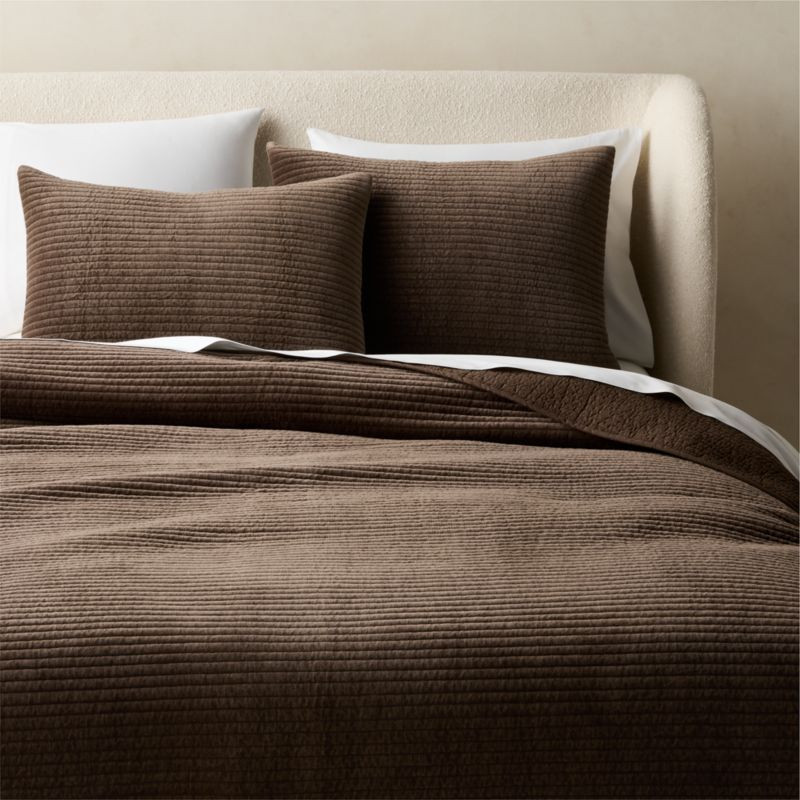 Shadow Dark Mink Brown Velvet King Quilt | CB2