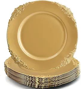 Okllen 12 Pack Gold Charger Plates, 13" Round Charger Plates with Embossed Rim, Decorative Dinner... | Amazon (US)