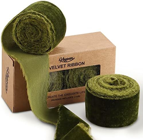 Velvet Ribbon for Gift Wrapping - Keypan Olive Green Handmade Fringe Ribbons for Crafts Bouquet W... | Amazon (US)