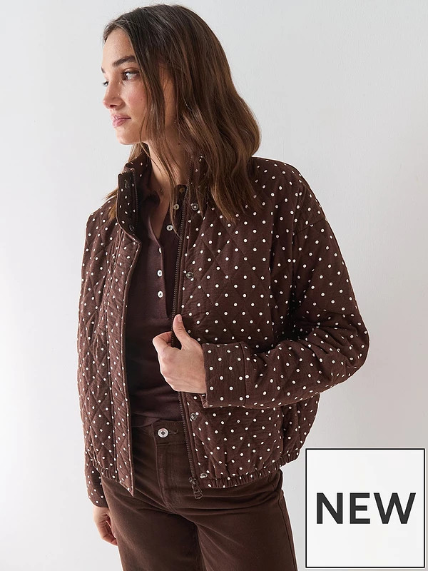 PIECES Pcfamilla Quilted Bomber Jacket - Brown | Very (UK)