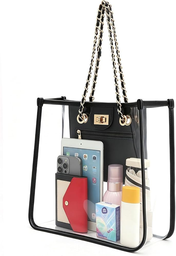 GOIACII Clear Tote Bag for Stadium Events Women Shoulder Handbag Purse with Chain Strap for Gym B... | Amazon (US)