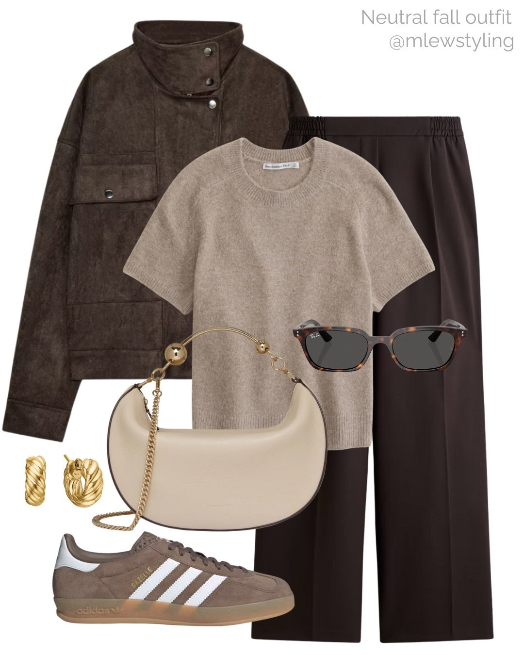 Neutral fall outfit with chocolate brown 🤎🍫

Tags: new in Zara faux suede jacket, Abercrombie sweater tee, H&M pull on pants, rayban sunglasses, strathberry bag, adidas gazelle sneakers, neutral aesthetic, chic everyday autumn outfit 

#LTKShoeCrush #LTKStyleTip #LTKItBag