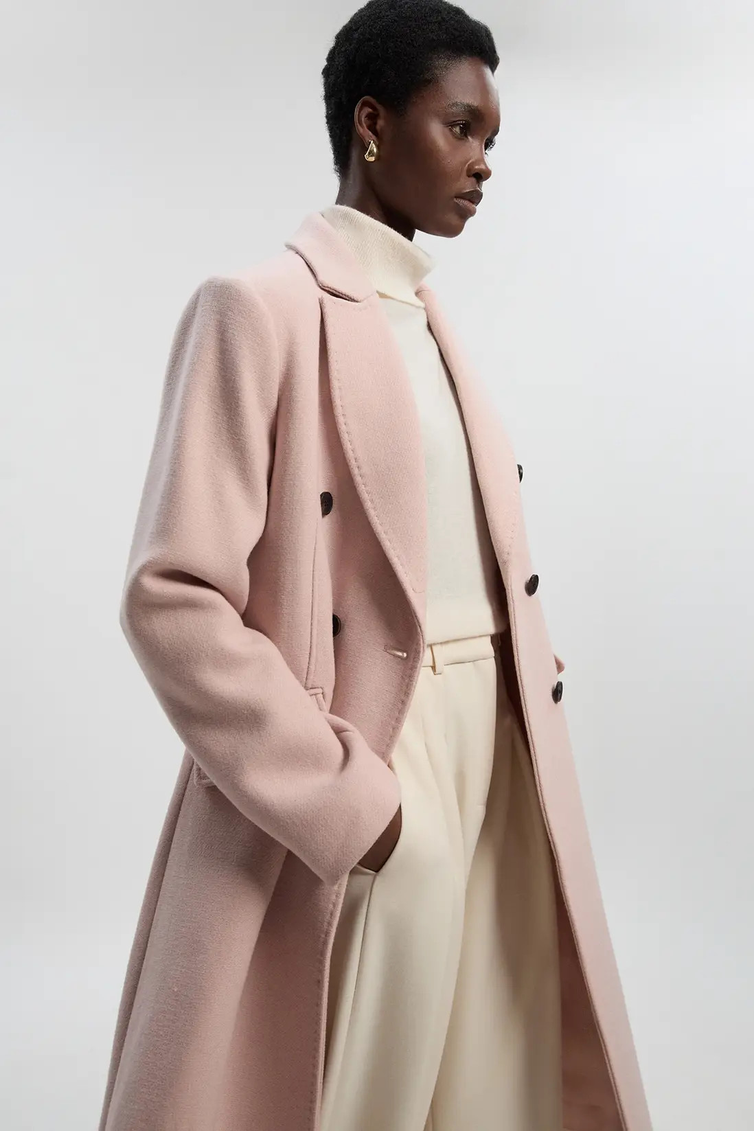 Wool Fitted Double Breasted Tailored Midi Coat | Karen Millen US