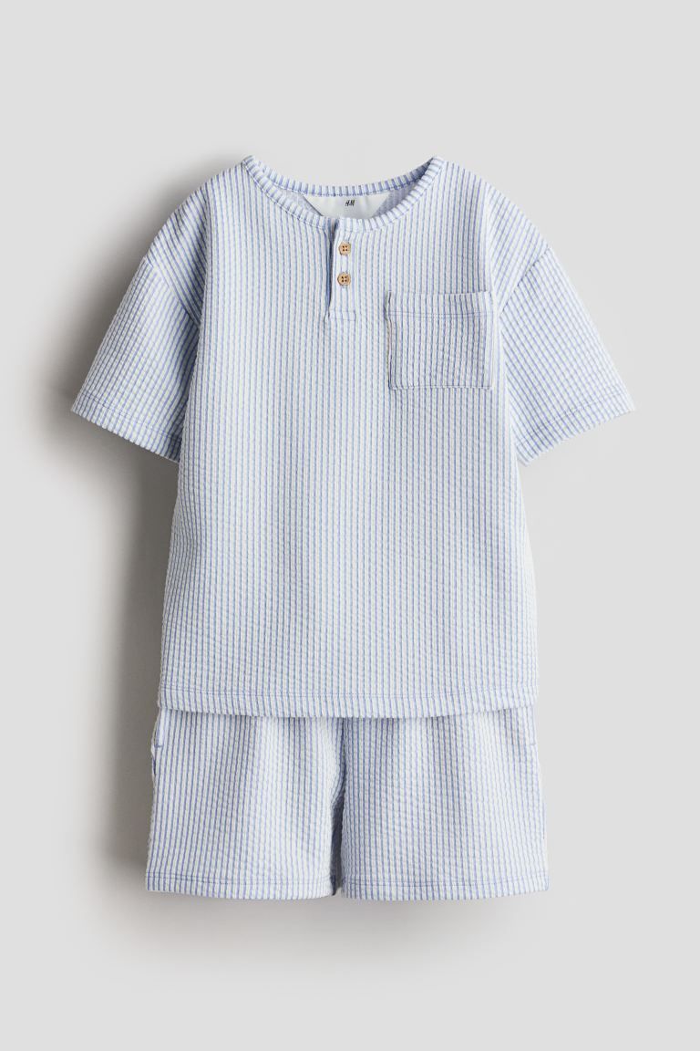 Henley Shirt and Shorts - Regular waist - Round Neck - Light blue/striped - Kids | H&M US | H&M (US + CA)