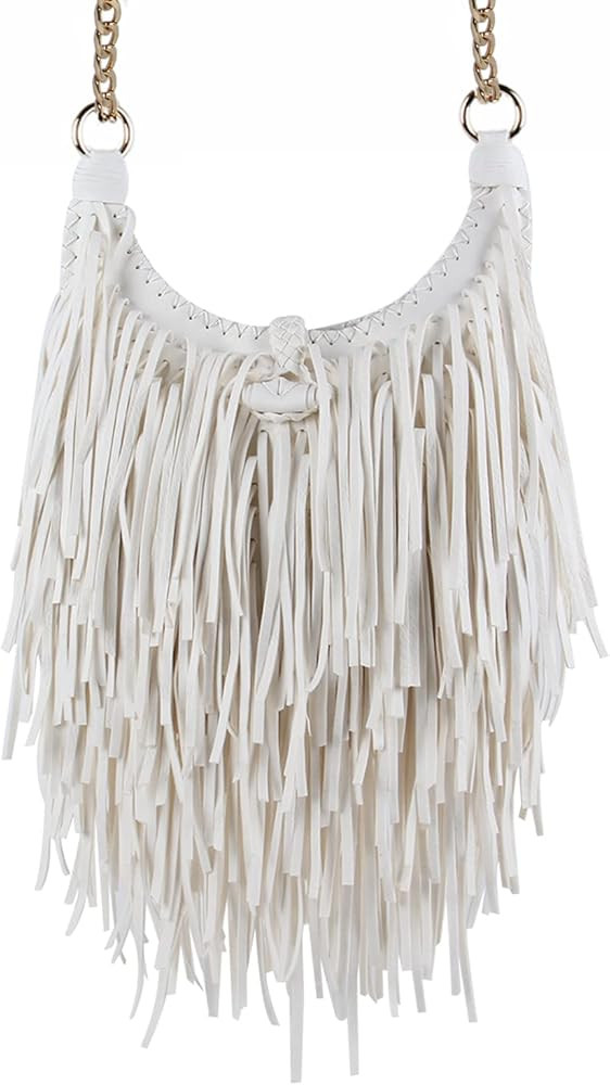 LUI SUI Women's Fringed Faux Suede Leather Cross Body Bag Chain Shoulder Bag Tassel Handbag | Amazon (US)