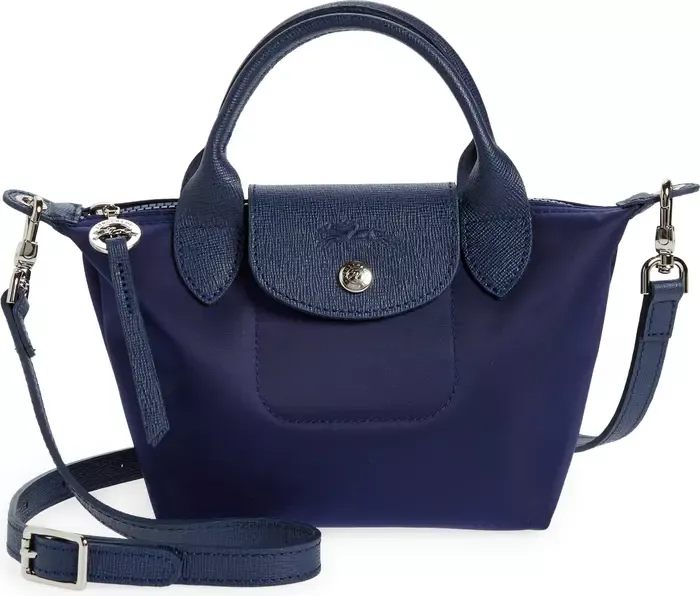 Longchamp Le Pliage Neo Small Nylon Pouch In Navy Blue/silver