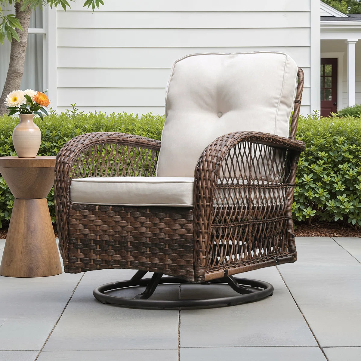 Addallee Swivel Premium All-Weather Wicker Outdoor Lounge Chair, Cushions Included (Set of 2) | Wayfair North America