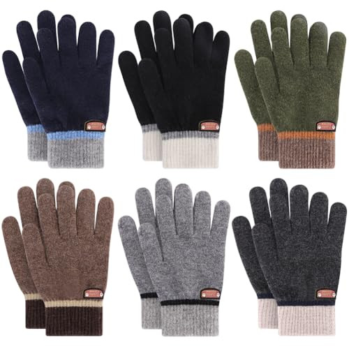 6 Pairs of Kids Gloves Boys Winter Gloves Stretchy Full Fingers Knitted Gloves Wool Fleece Lined ... | Amazon (US)