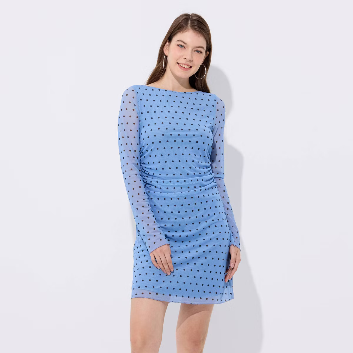 Women's Long Sleeve Lined Mini Dress - Wild Fable™ Blue Polka Dots | Target