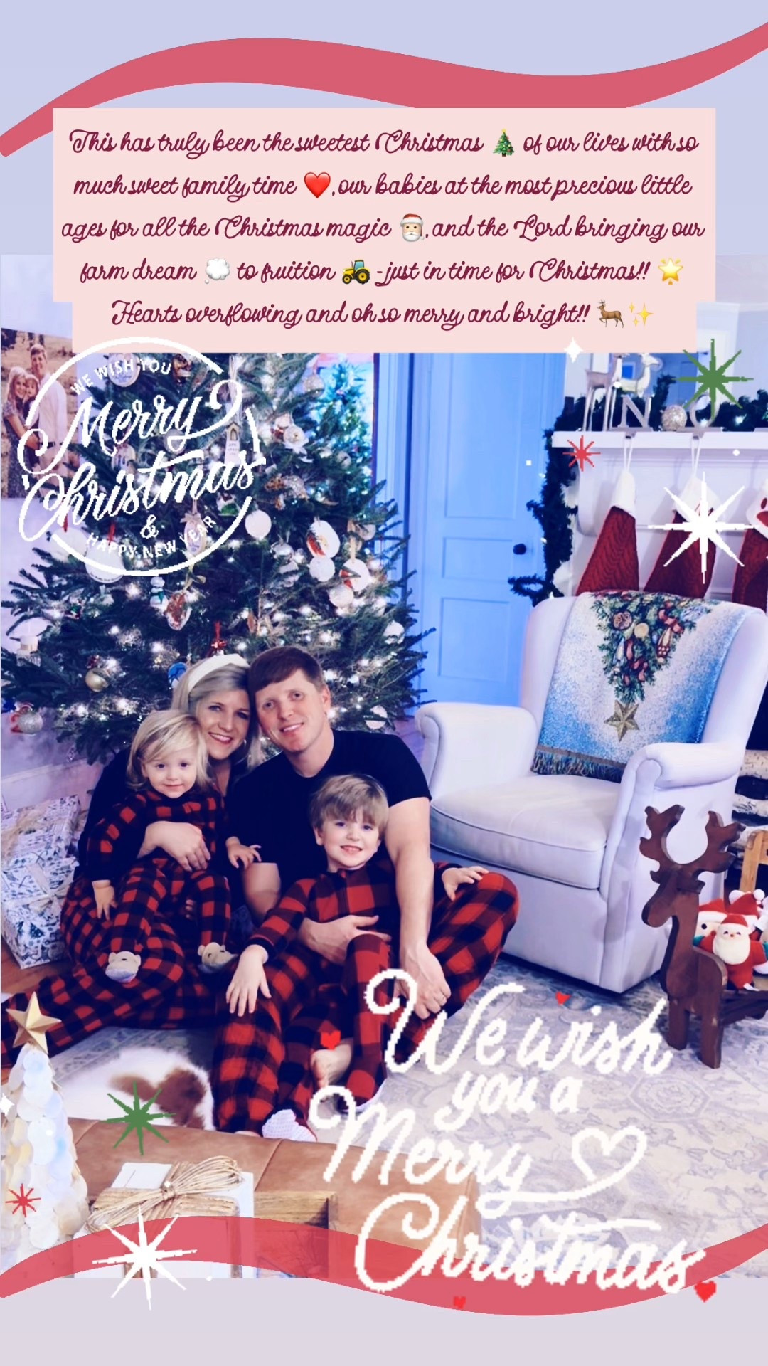 This has truly been the sweetest Christmas 🎄 of our lives with so much sweet family time ❤️, our babies at the most precious little ages for all the Christmas magic 🎅🏻, and the Lord bringing our farm dream 💭 to fruition 🚜 - just in time for Christmas!! 🌟 Hearts overflowing and oh so merry and bright!! 🦌✨ 
What a special Christmas to remember!! 🎁🫶🏽