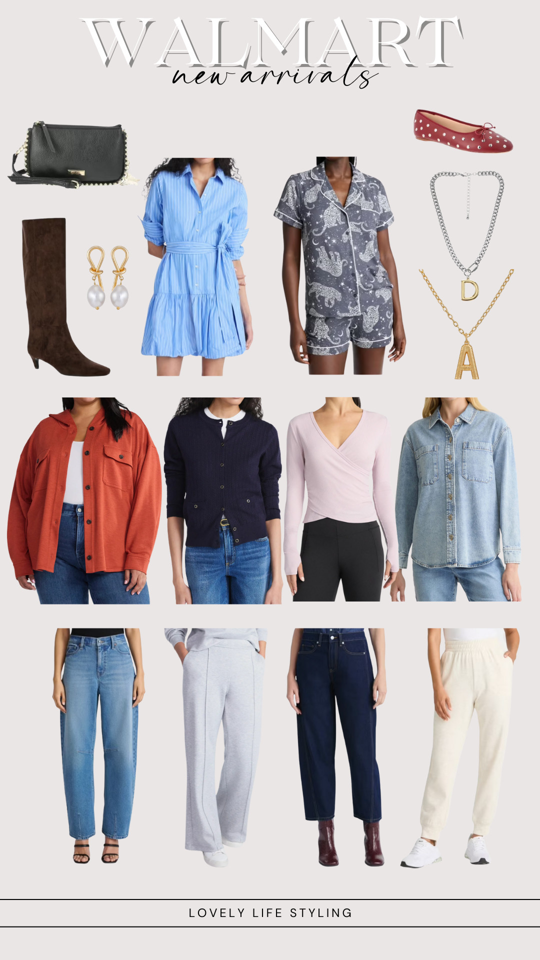 Walmart New Arrivals 🍁 Fall style Fall outfit Wide leg jeans Barrel jeans Denim shirt Cardigan Wrap dress Pajamas Fall boot Initial necklace  

 #LTKSeasonal #LTKOver40 #LTKFindsUnder50