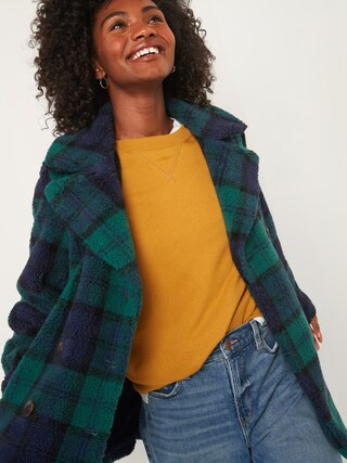 Cozy Plaid Sherpa Peacoat for Women | Old Navy (US)