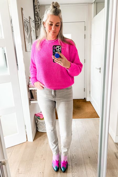 Ootd - Sunday. Bright pink chunky knit sweater from Tess V, light grey slim jeans from Marks and Spencer and colorful western boots from DW/RS label. 

#LTKover40 #LTKeurope #LTKstyletip