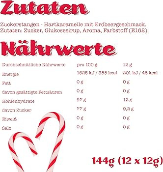 Beckys Zuckerstangen Erdbeergeschmack - 12 rot-weiße Candy Canes, 12g pro Stück - in roter Gesc... | Amazon (DE)
