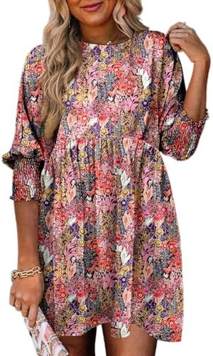 Dokotoo Womens Casual Dresses Tunic Dress Empire Waist Short Sleeve Crew Neck Flowy Babydoll Dres... | Amazon (US)