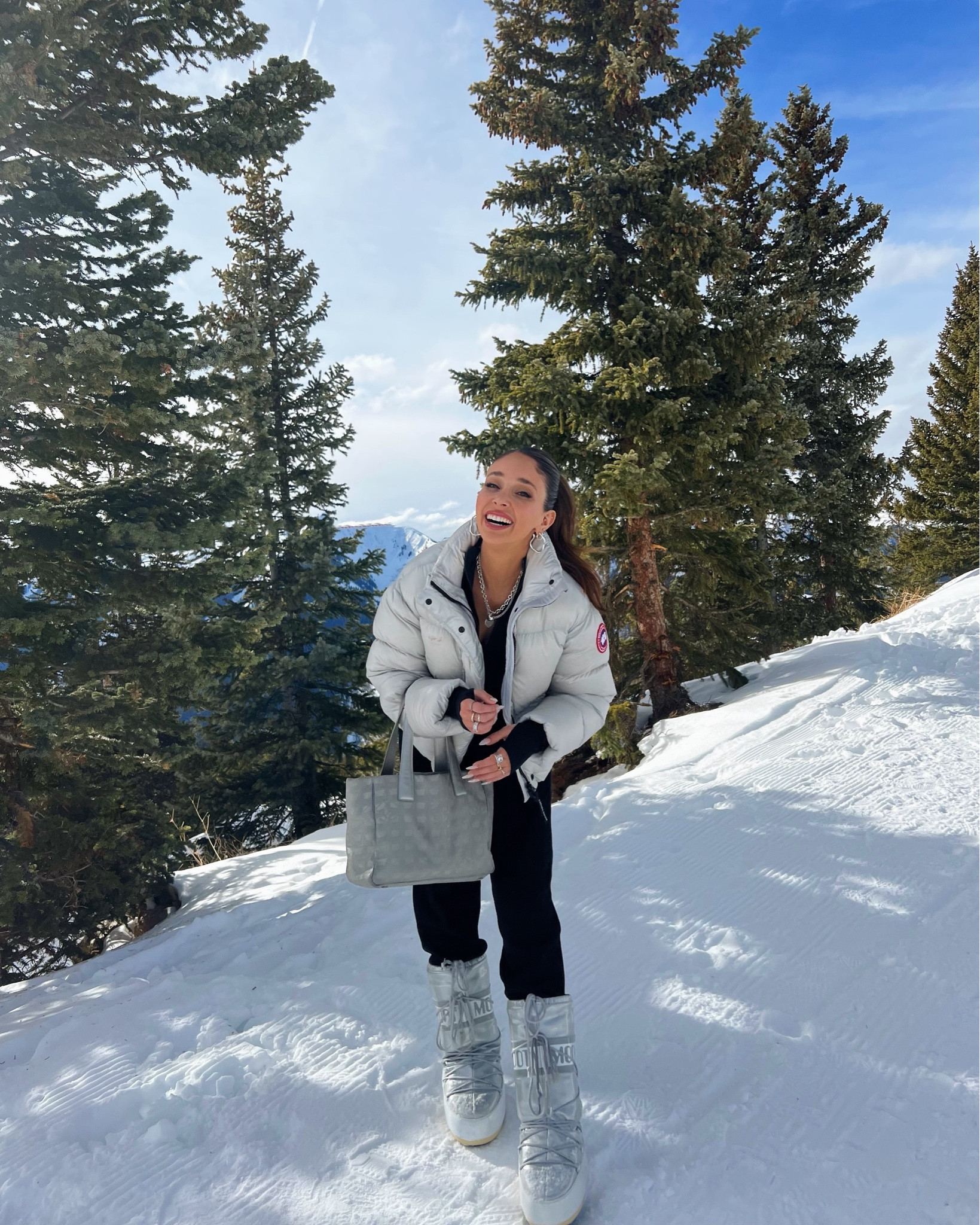 i’m obsessed with the metallic and silver trend this winter season!! this cropped puffer is a size xs in silverbirch and is selling out quickly - super insulated and warm for low temps! the pants are pricey but worth it bc they kept me SO warm for being outside for a few hours. and the moon boots are in their smaller size range - the silver is such a cute pop 

#LTKtravel #LTKHoliday #LTKSeasonal