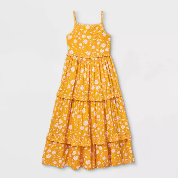 Girls' Tiered Woven Maxi Sleeveless Dress - Cat & Jack™ Yellow | Target