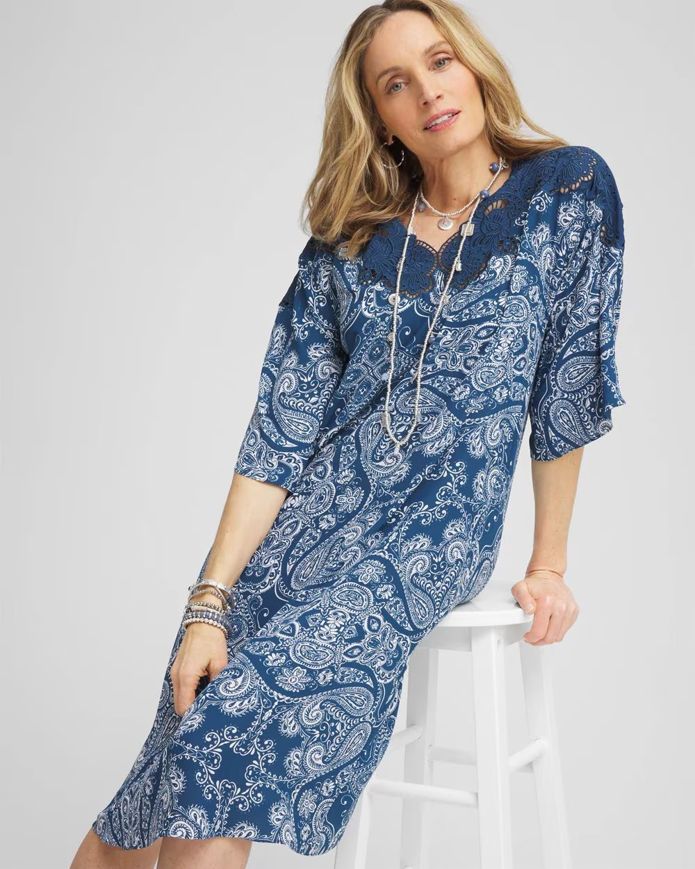 Crepe Lace-Neck Dress | Chico's