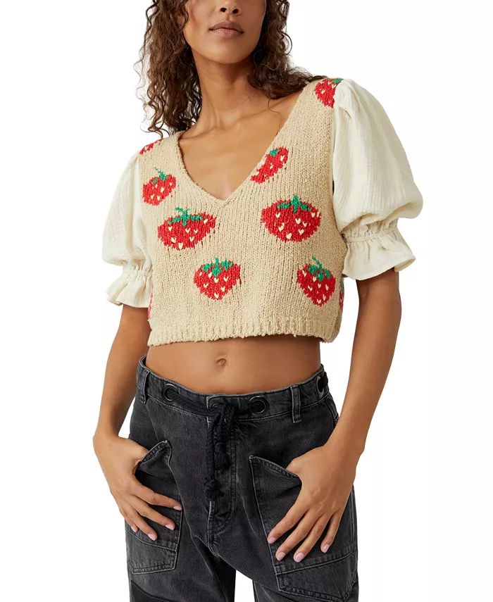 Free People Women's Strawberry Jam Mixed-Media Crop Top - Macy's | Macy's