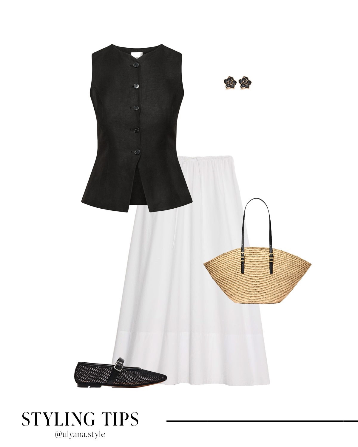 This black vest and white maxi skirt just feel so easy and elevated together. I added mesh Mary Janes, a raffia tote, and simple earrings for a look that works for work, weekend plans, vacations, or just a cute coffee run.
.
.
.
.
.
#LTKWorkwear

Summer outfits | summer tops | cute tops | black top | linen top | vest top | vest outfits | skirt outfits | white skirt | long skirt outfits | maxi skirt outfit | white poplin skirt | long white skirt | white skirt outfit | work skirt | work outfit | work shoes | work top | office outfit | classy outfit |  flats for work | black flats | mesh ballet flats | summer shoes | dressy outfit | outfit inspo | outfit ideas | summer bag | old money outfits | straw tote bag | 

#LTKSummerEdit #LTKTravel #LTKPetite #LTKFindsUnder50 #LTKStyleTip #LTKSaleAlert #LTKGiftGuide #LTKSeasonal #LTKShoeCrush #LTKFindsUnder100 #LTKItBag #LTKU