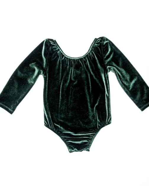 Livee Long Sleeve Velour Leotard - Frosted Forest Green | Bailey's Blossoms