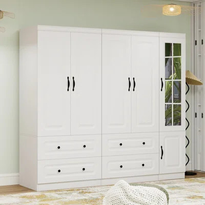 5-Door Wardrobe Armoire With Drawers, 70.87"H Free Standing Armoire Cabinet With Hanging Rods, White Finish | Wayfair North America