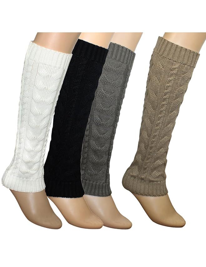 Leg Warmers for Women, 6 Pairs Knee High Cable Knit Warm Thermal Acrylic Winter Sleeve | Amazon (US)