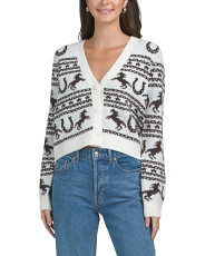 Long Sleeve V-neck Button Front Horse Fairisle Cardigan | Women | Marshalls | Marshalls