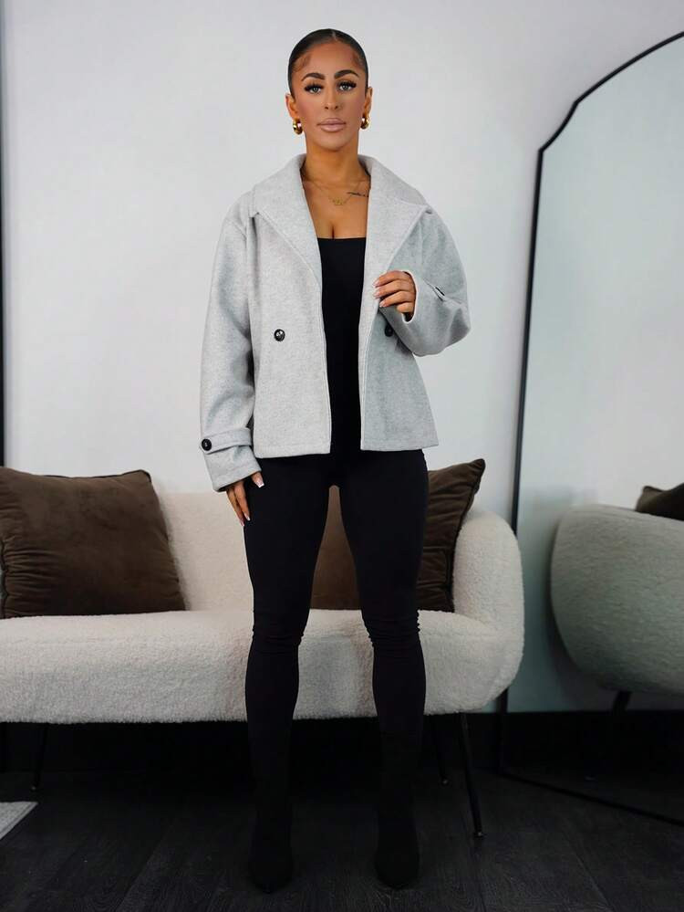 SAYEHFBABY Women's Oversized Collar Decorated Button Long Sleeve Overcoat | SHEIN