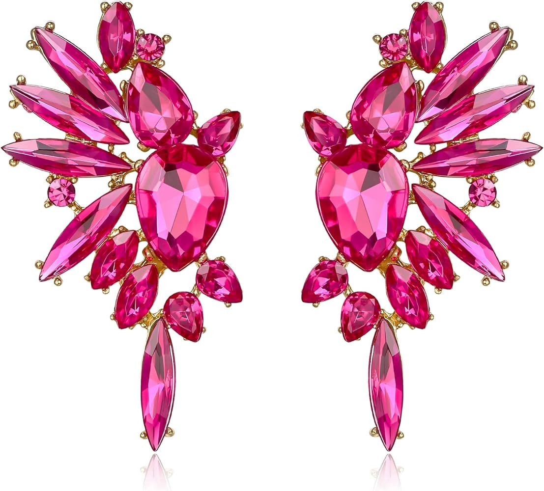 EVER FAITH Vintage Rhinestone Statement Earrings, Fashion Bling Colorful Marquise Drop Crystal Cl... | Amazon (US)