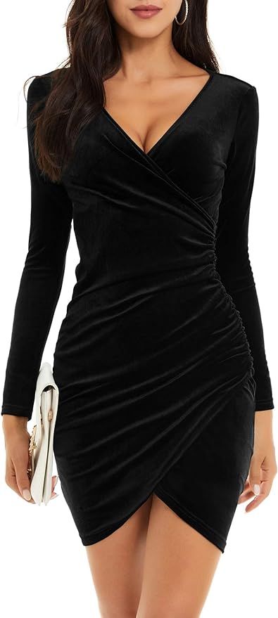 Amazon.com: GUBERRY Velvet Night Out New Years Eve Dress Holiday Dresses for Women Winter Wedding... | Amazon (US)