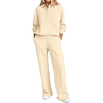 PRETTYGARDEN Women Fall 2 Piece Outfits Sweatsuits Quarter Button Long Sleeve Sweatshirt Wide Leg... | Amazon (US)