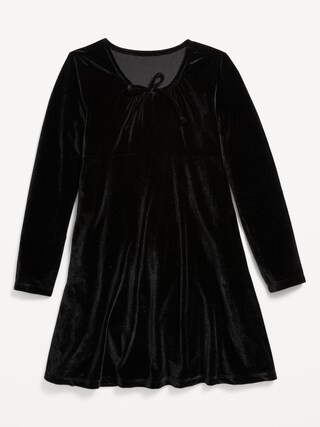 Long-Sleeve Tie-Neck Velvet Swing Dress for Girls | Old Navy (US)