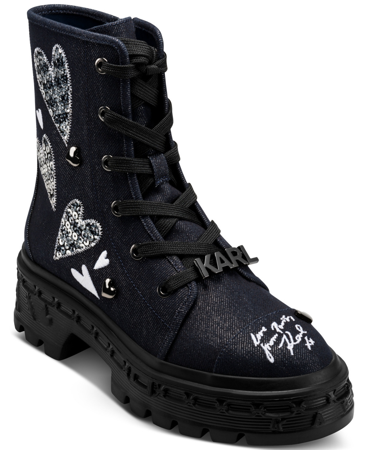 Karl Lagerfeld Paris Lamprini Ikonic Lace-Up Combat Boots - Dark Navy | Macy's