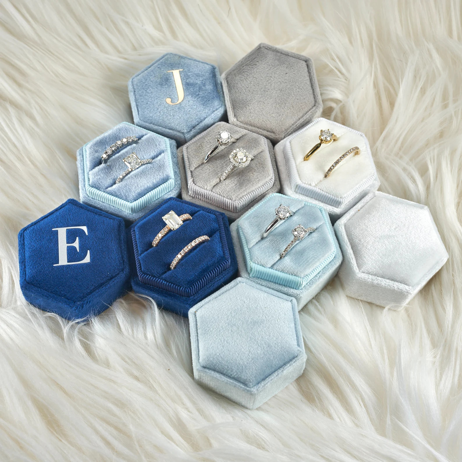 Vintage Ring Box Velvet Hexagon Sky Collection Double Ring | Etsy | Etsy (US)