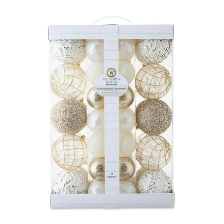 62 Count White and Gold Shatterproof Christmas Ornaments, by My Texas House | Walmart (US)