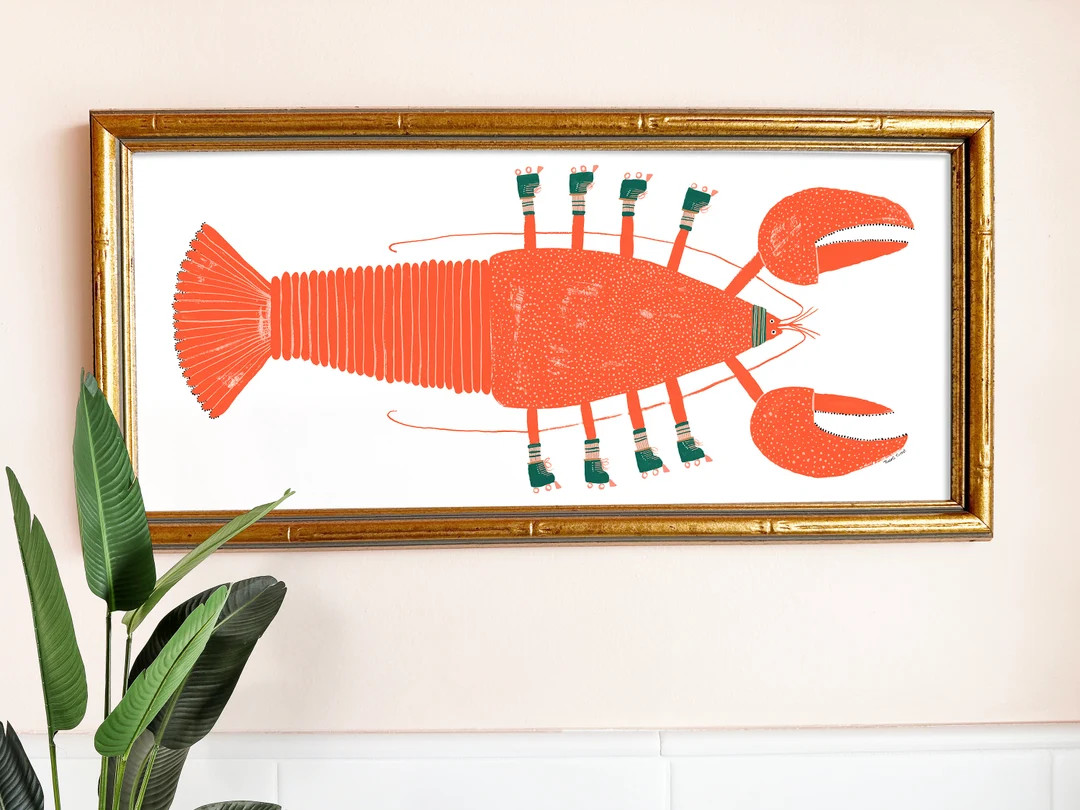 Lobster on Roller Skates Art Print Sea Giclee Nautical Home Decor Children's Nursery Wall Hanging... | Etsy (US)