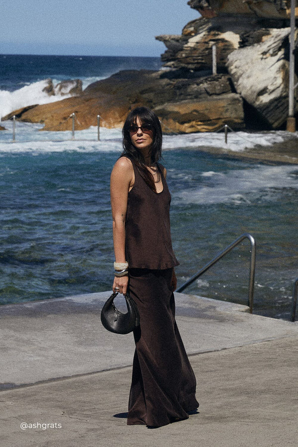 COLETTE BITTER CHOC SILK SKIRT | DISSH