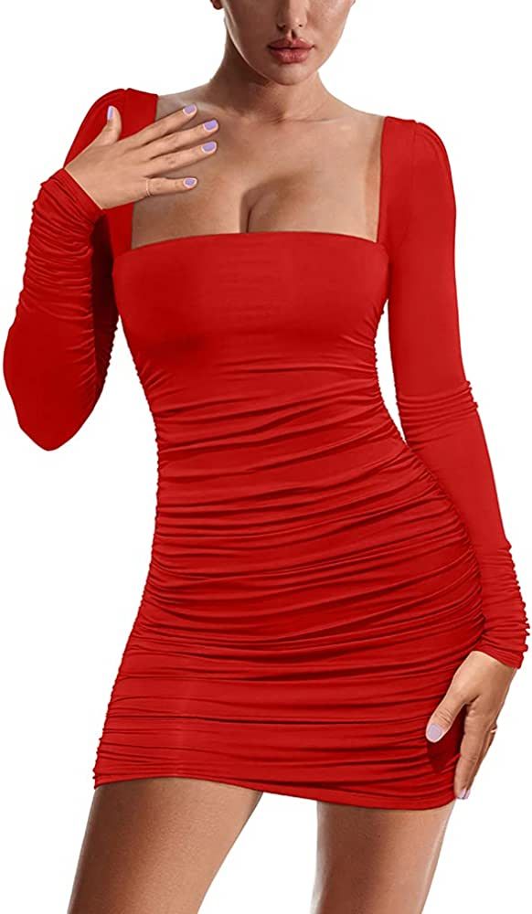 XXTAXN Women's Sexy Bodycon Long Sleeve Backless Party Mini Dress | Amazon (US)