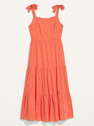 Fit & Flare Sleeveless Tie-Shoulder Floral-Embroidered Maxi Swing Dress for Women | Old Navy (US)