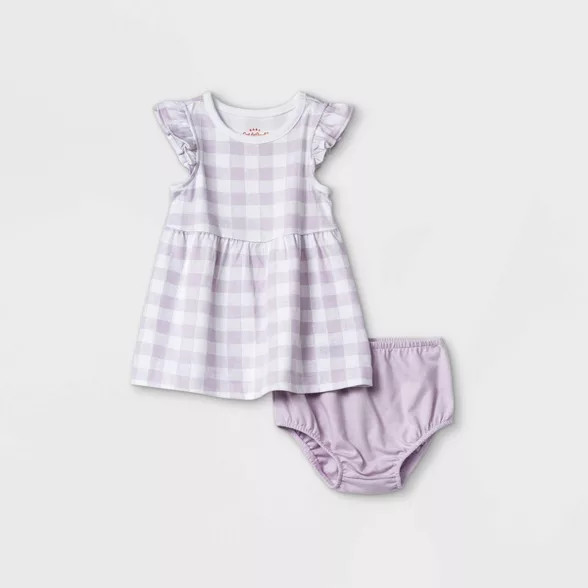 Baby Girls' Gingham Ruffle Sleeve Dress with Panty - Cat & Jack™ Light Purple Newbo... | Target