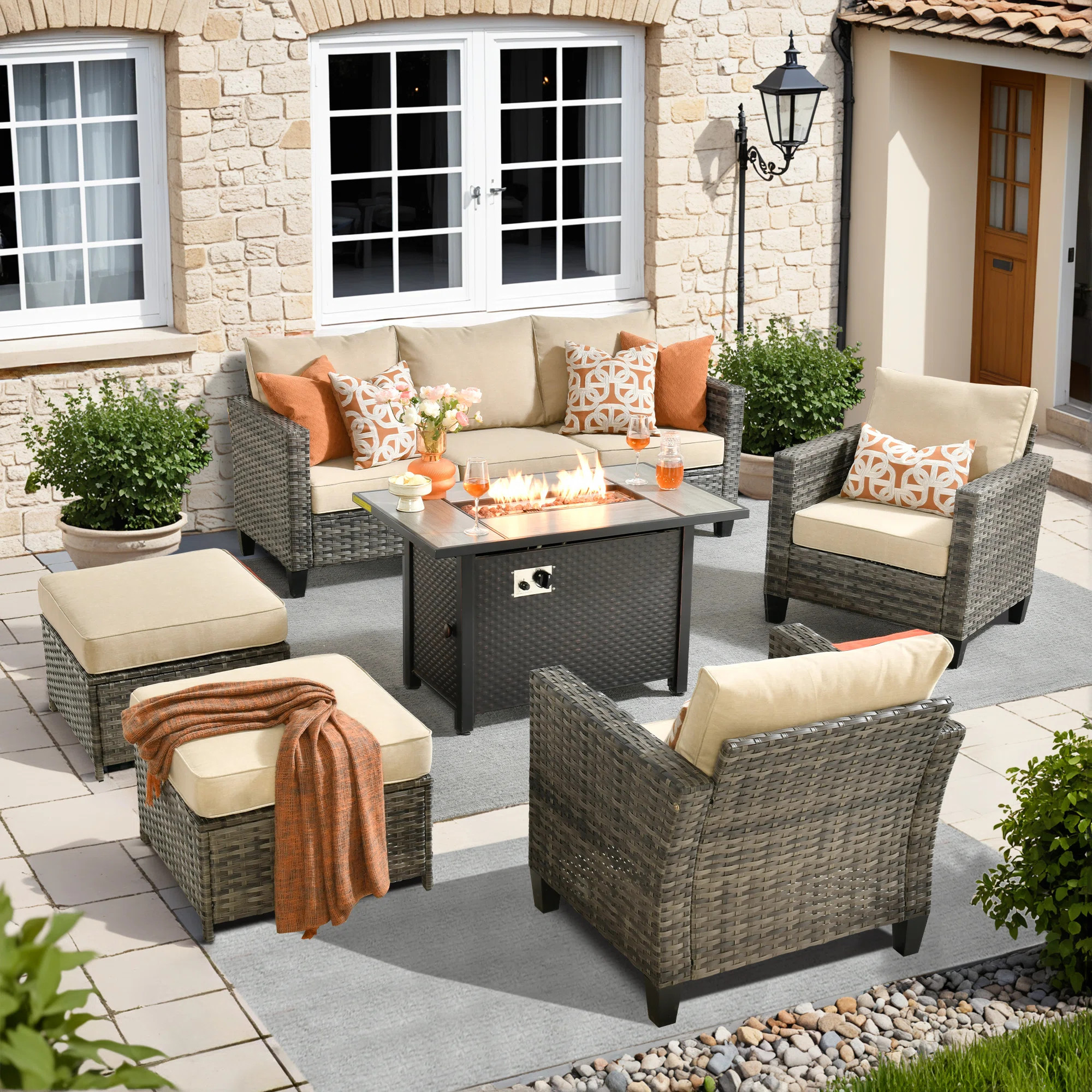 Harbin Wicker 5 Piece Rattan Sofa Seating Group with Cushions with Armchairs | Wayfair North America