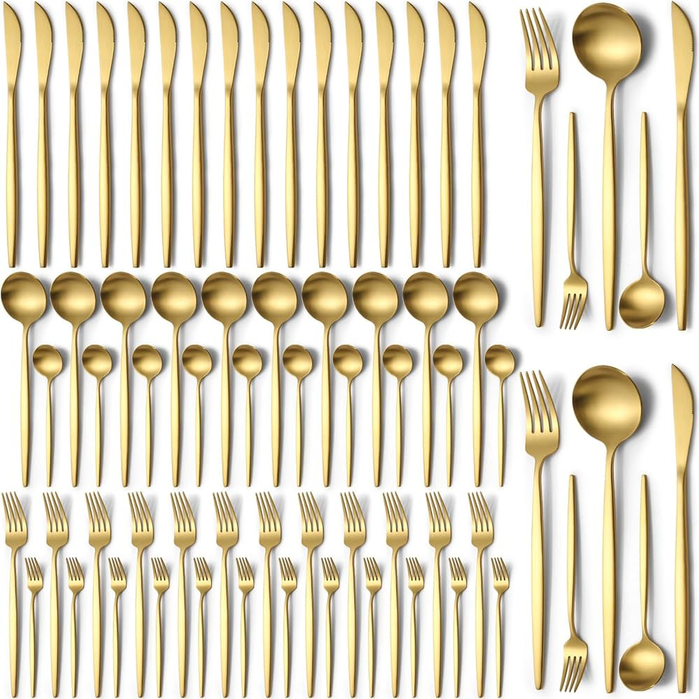 60 Pieces Stainless Steel Silverware Set, Flatware Cutlery Set Service for 12, Tableware Cutlery ... | Amazon (US)
