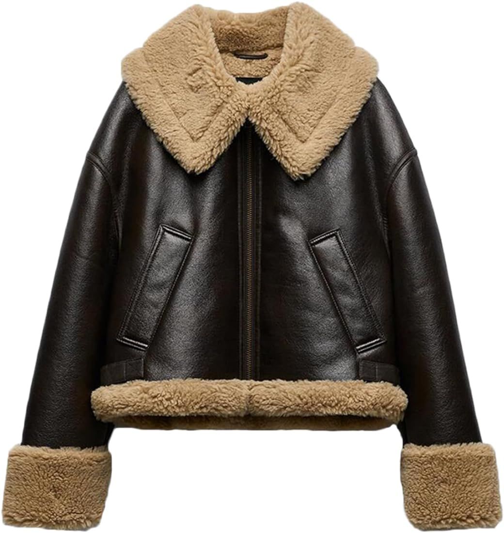 LY VAREY LIN Women Faux Leather Jacket with Faux Fur Lining Warm Winter Biker Coat | Amazon (US)