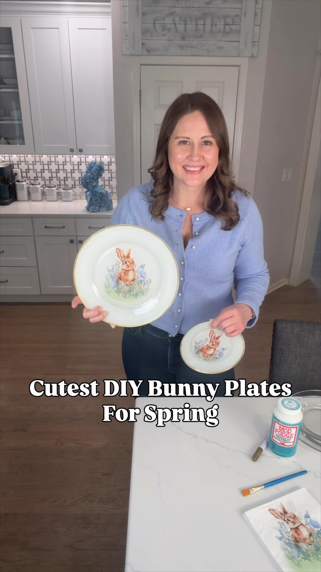 The cutest little spring craft idea 🐰🎨

I turned simple clear plates into adorable bunny plates using paper napkins and Mod Podge! I started by adding a gold rim with a paint marker (it instantly makes them look so much more elevated). Then I sealed the plate with a layer of Mod Podge, cut the bunny image from the napkin, removed the backing, and placed it face down on the plate. Add another layer of Mod Podge on top and let it dry between coats — I like to use a blow dryer to speed things up.

Once dry, I spray painted the back white so the design really pops and sealed it again with Mod Podge. The little bunnies turned out SO cute and they’re perfect for spring tables, Easter brunch, or even just as seasonal decor.

I found the clear plates at Dollar Tree, but I linked a similar set here in case you can’t find them in store. I also linked the rest of the supplies to make recreating these easy! 🫶🌸

#SpringCraft #EasterDIY #BunnyDecor #SpringDecor #EasterCraft #DIYCrafts #SeasonalDecor #CraftIdeas #LTKHome #LTKFamily

#LTKSeasonal #LTKHome
