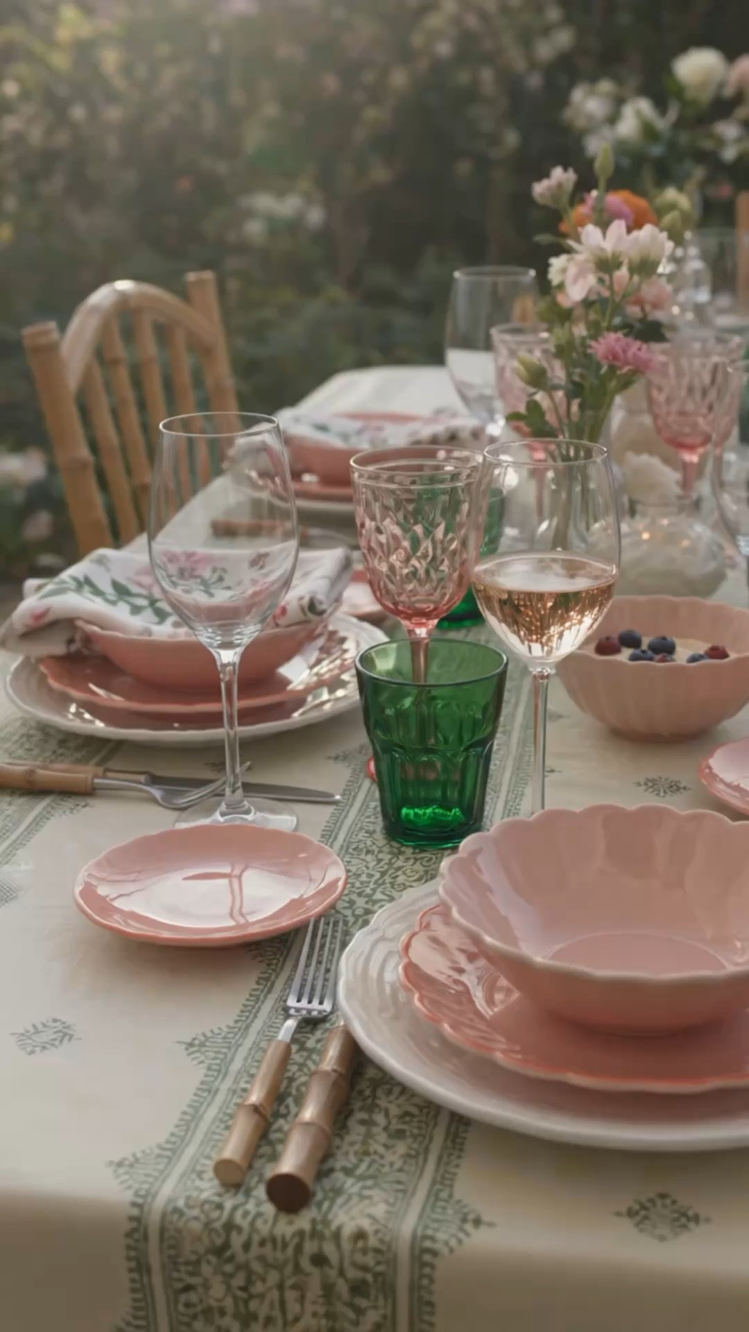 An elegant, relaxed take on a spring garden tablescape 🌿
Soft fresh flowers, floral napkins, and light-catching glassware set the tone — refined, effortless, and quietly elevated.

A setting that feels natural and composed, whether you’re hosting or simply enjoying the moment at home.

⸻

#tablescape #gardenparty #springdecor #diningtable #tabledecor #glassware #wineglass #floralnapkins #floralarrangement #pinkdecor #tabletop #entertainingathome #homedecor #springtable #modernhome #elegantliving

#LTKMothersDay #LTKFestival #LTKHome